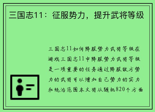 三国志11：征服势力，提升武将等级
